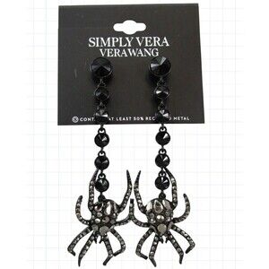 SIMPLY VERA VERA WANG Black Rhinestones Dangling Spider Post Earrings NEW